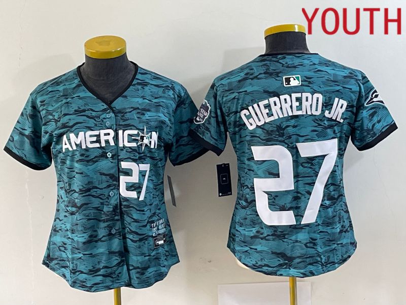 Youth Toronto Blue Jays 27 Guerrero jr American League Nike Green 2023 MLB All Star Jersey